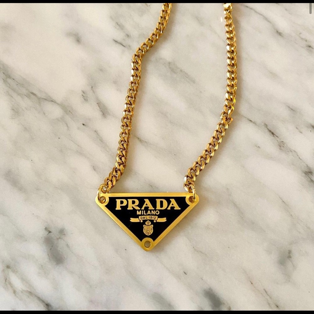repurposed prada gold necklace